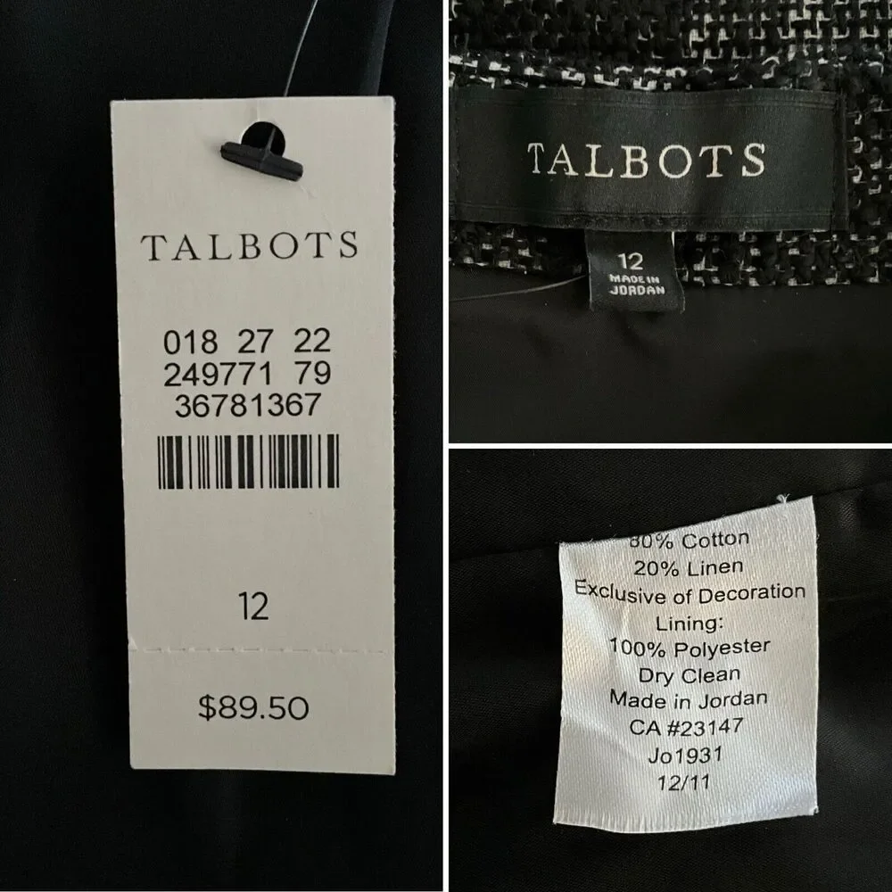 Tweed Linen Blend Talbots Skirt Black Belted Carer Workwear 12